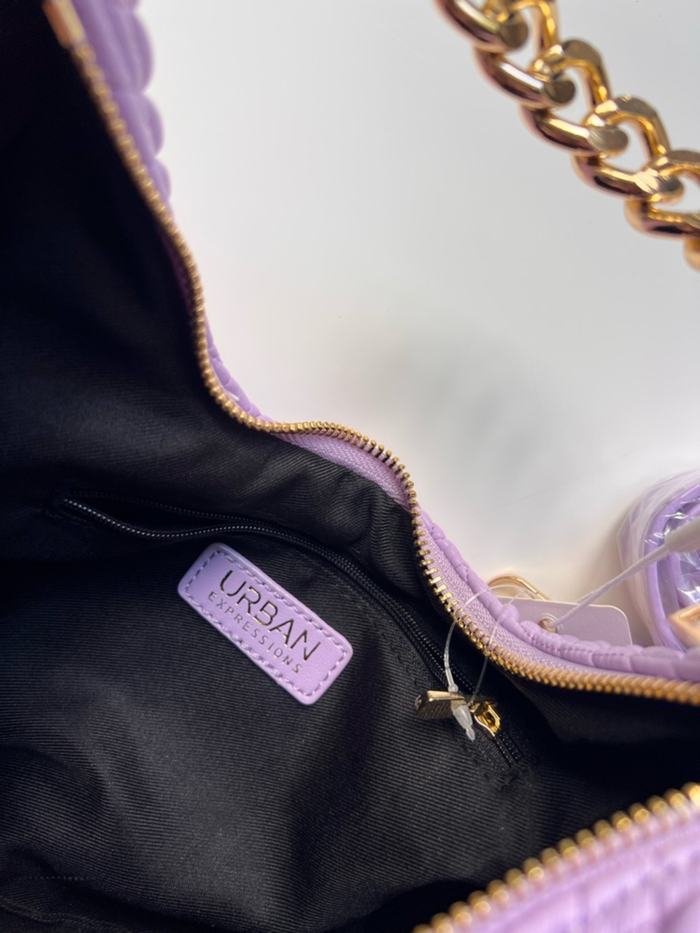 Urban Expressions Lavender Quilted Shoulder Bag with Gold Chain - Picture 4 of 4